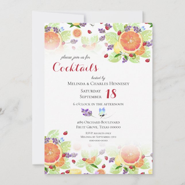 Citrus Fruit Mix Cocktail Party Invitation (Front)