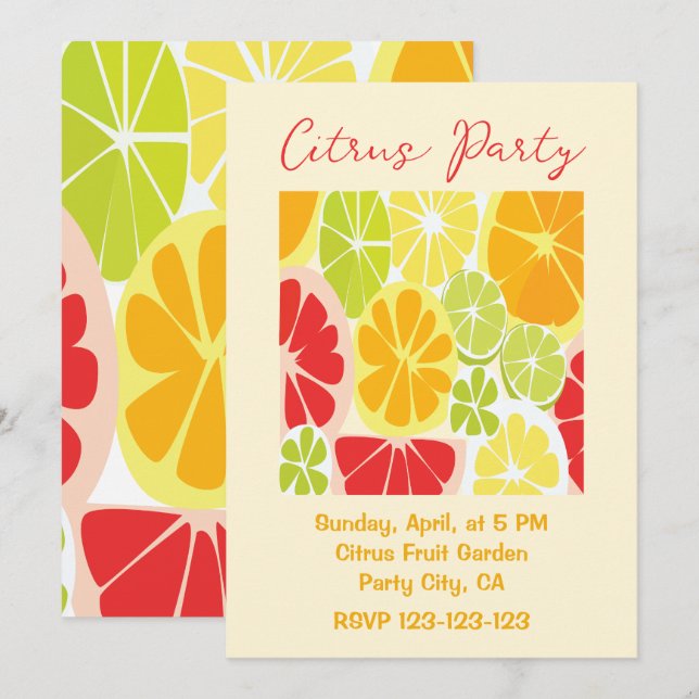 Citrus Fruit Party Invitation (Front/Back)