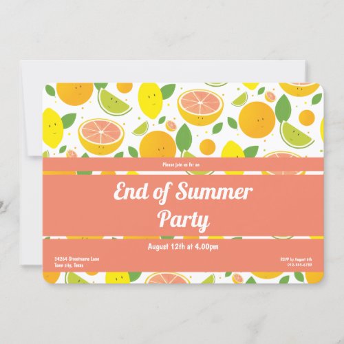 Citrus Fruit Pattern End of Summer Party Invitation