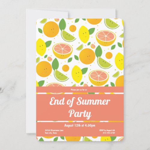 Citrus Fruit Pattern End of Summer Party Vertical Invitation
