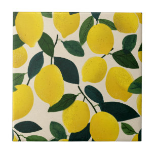 Citrus Fruit Pattern Yellow Lemons Mediterranean  Ceramic Tile