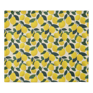 Citrus Fruit Pattern Yellow Lemons Mediterranean Duvet Cover