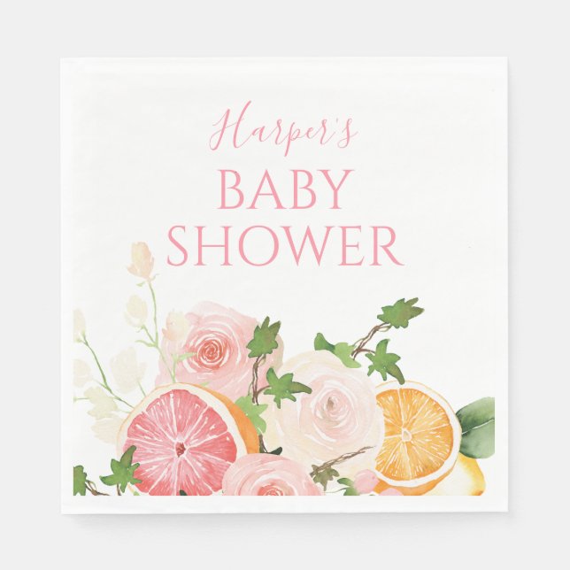 Citrus Fruit Pink Baby Shower Napkins (Front)