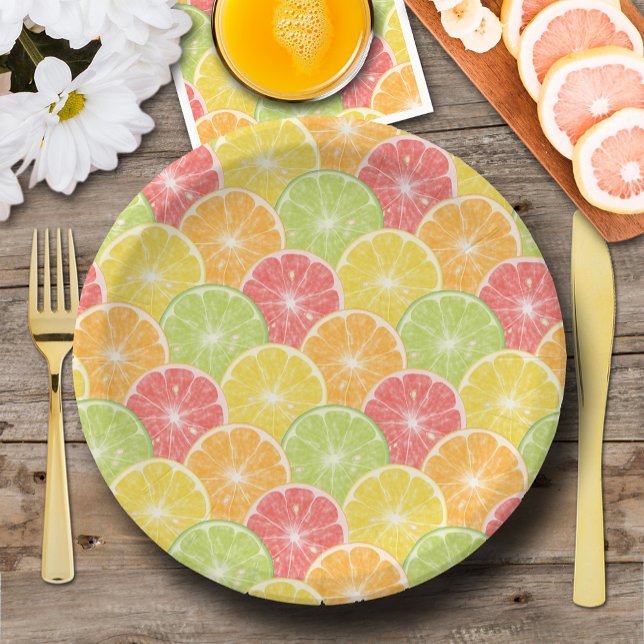 Citrus Fruit Slices Paper Plates (Citrus fruit slices paper plates, 2 sizes, fun for breakfast, brunch, dessert)