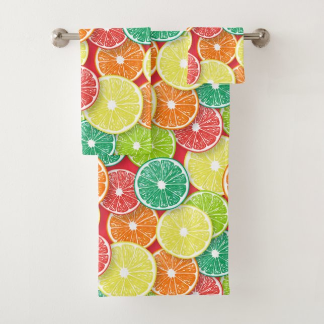 Citrus fruit slices pop art 2 bath towel set (Insitu)