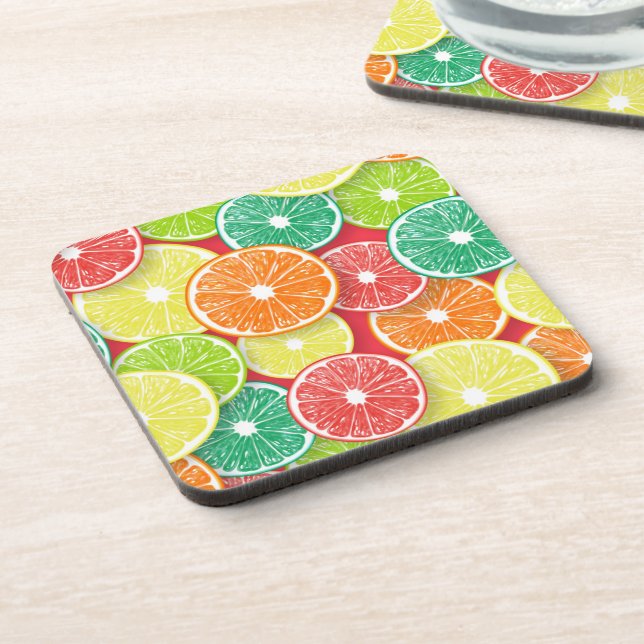 Citrus fruit slices pop art 2 beverage coaster (Left Side)