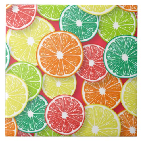 Citrus fruit slices pop art 2 ceramic tile
