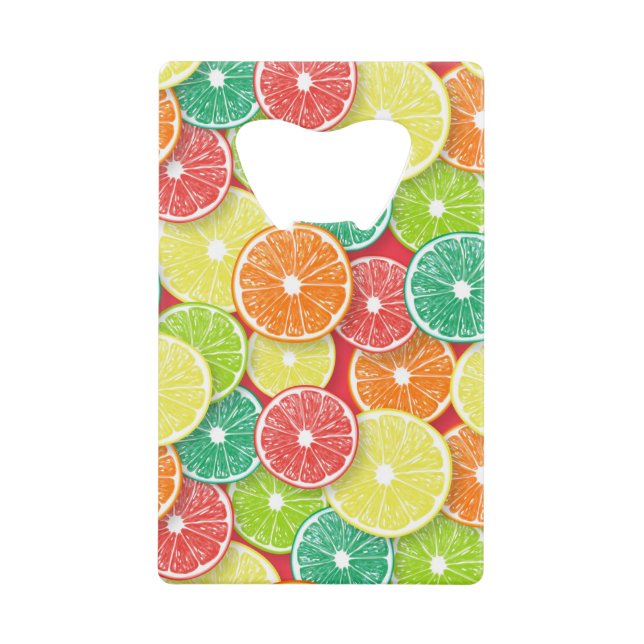 Citrus fruit slices pop art 2 credit card bottle opener (Front)