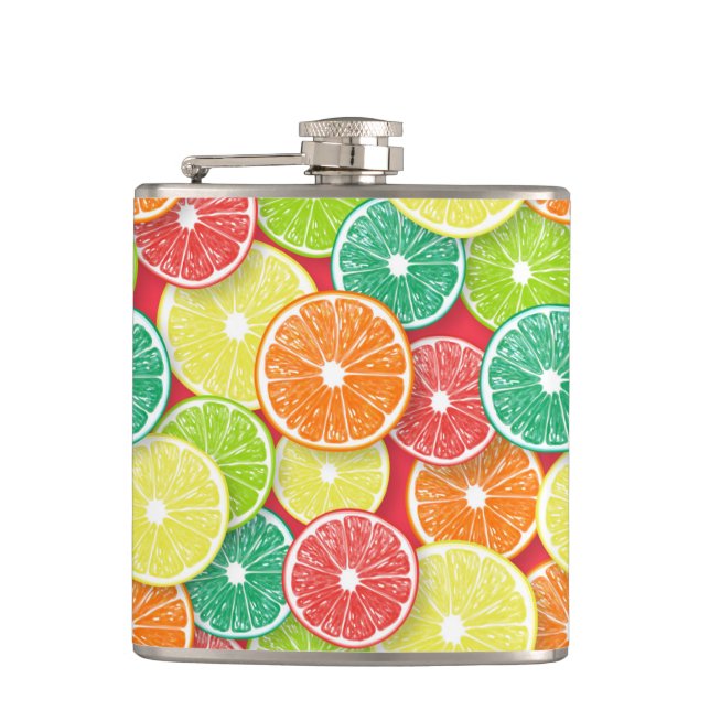 Citrus fruit slices pop art 2 flask (Front)