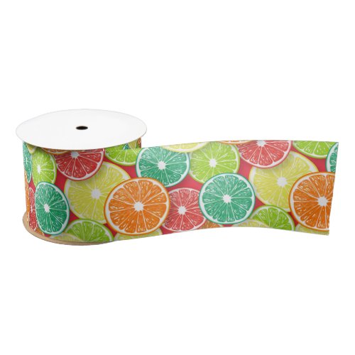 Citrus fruit slices pop art 2 satin ribbon