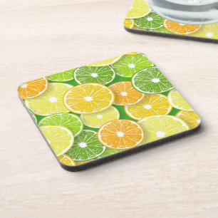 Citrus fruit slices pop art 3 beverage coaster