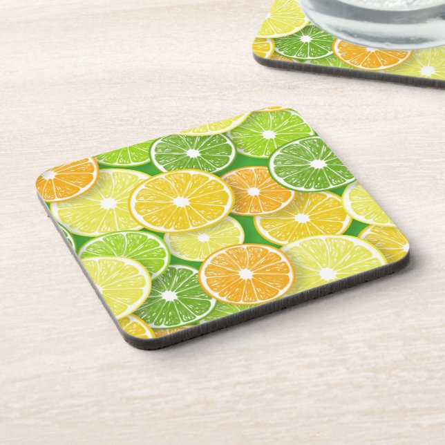 Citrus fruit slices pop art 3 beverage coaster (Left Side)