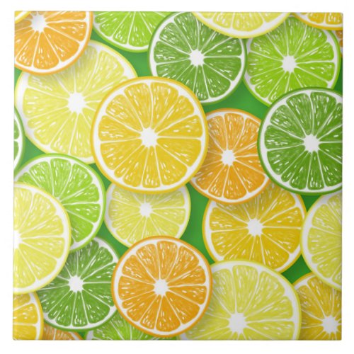 Citrus fruit slices pop art 3 ceramic tile