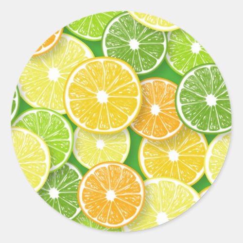 Citrus fruit slices pop art 3 classic round sticker