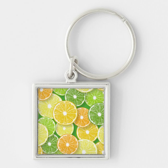 Citrus fruit slices pop art 3 keychain (Front)