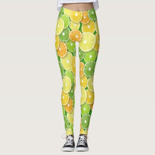 Citrus fruit slices pop art 3 leggings