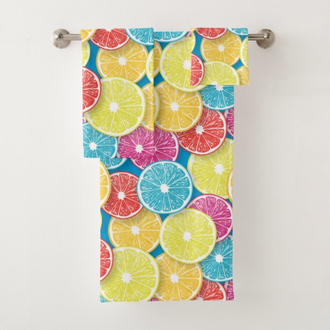Citrus fruit slices pop art bath towel set (Insitu)