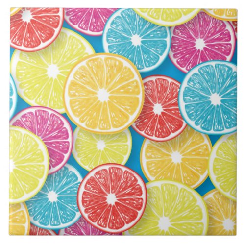 Citrus fruit slices pop art ceramic tile