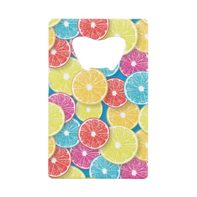 Citrus fruit slices pop art credit card bottle opener (Front)