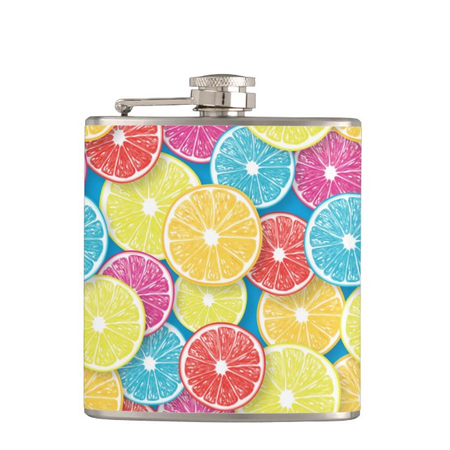 Citrus fruit slices pop art flask (Front)