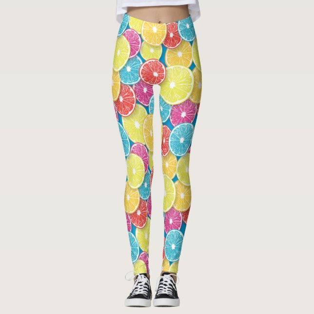 Citrus fruit slices pop art leggings (Front)