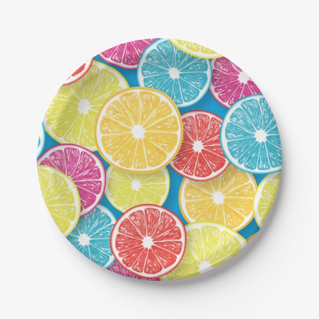 Citrus fruit slices pop art paper plates (Front)