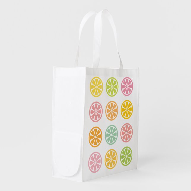 Citrus Fruit Slices Reusable Grocery Tote Bag (Front Side)