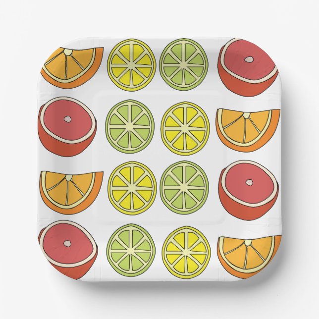 Citrus Fruit Summer Party Paper Plates (Front)