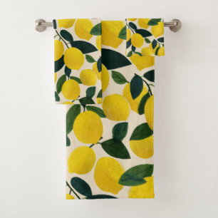 Citrus Fruit Summer Pattern Yellow Lemons Bath Towel Set