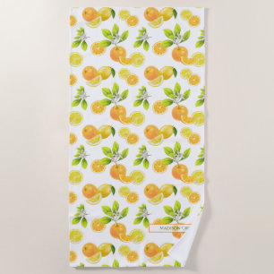 Citrus Fruits Art Oranges and Lemons Patten Bath T Beach Towel