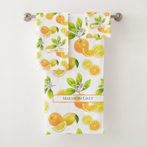 Citrus Fruits Art Oranges and Lemons Patten Bath Towel Set