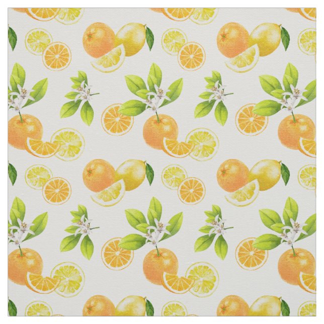 Citrus Fruits Art Oranges and Lemons Patten Fabric (Swatch)