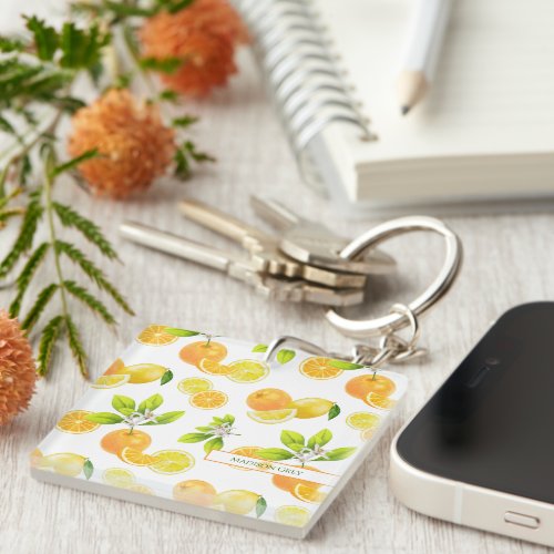 Citrus Fruits Art Oranges and Lemons Patten Keychain