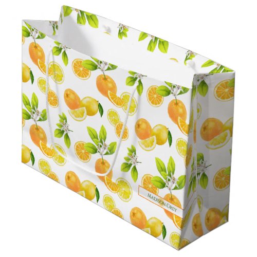 Citrus Fruits Art Oranges and Lemons Patten Large Gift Bag