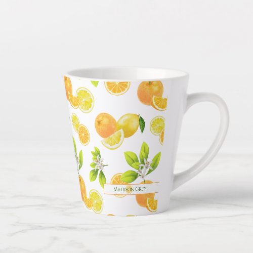 Citrus Fruits Art Oranges and Lemons Patten Latte Mug