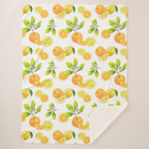 Citrus Fruits Art Oranges and Lemons Patten Sherpa Blanket