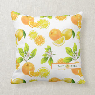 Citrus Fruits Art Oranges and Lemons Patten Throw Pillow