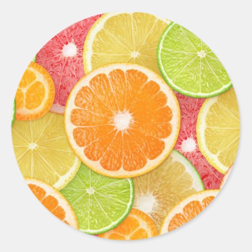 Citrus fruits background classic round sticker