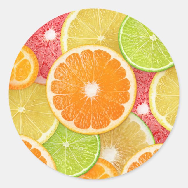 Citrus fruits background classic round sticker (Front)
