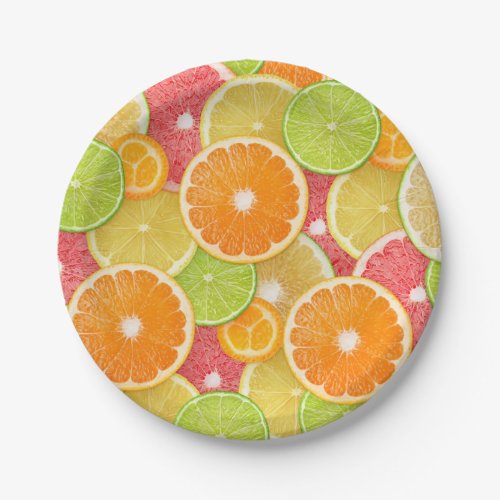 Citrus fruits background paper plates