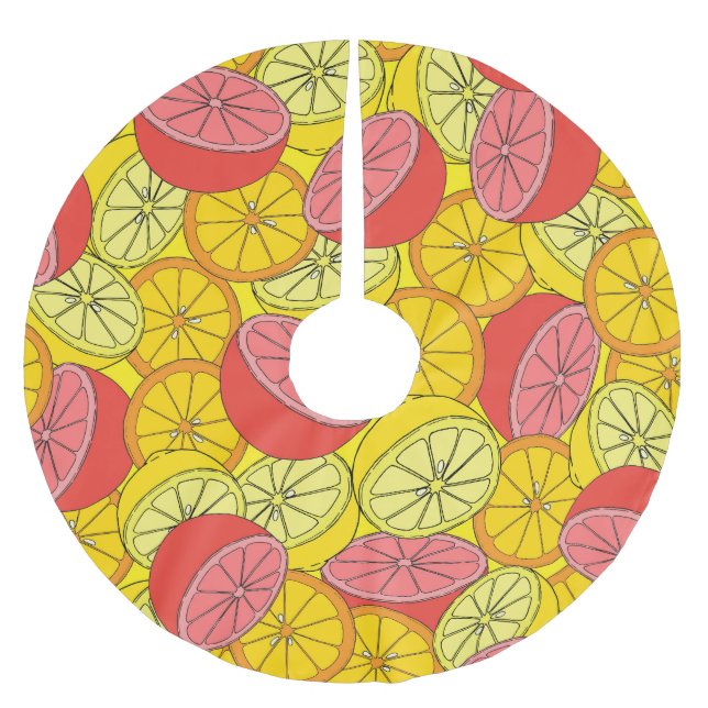 Citrus Fruits Bright Seamless Pattern Brushed Polyester Tree Skirt (Front)