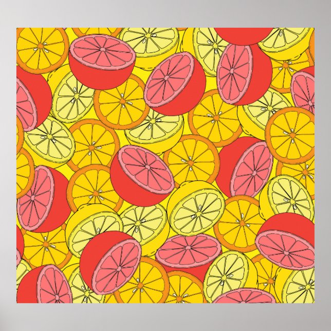 Citrus Fruits Bright Seamless Pattern Poster (Front)