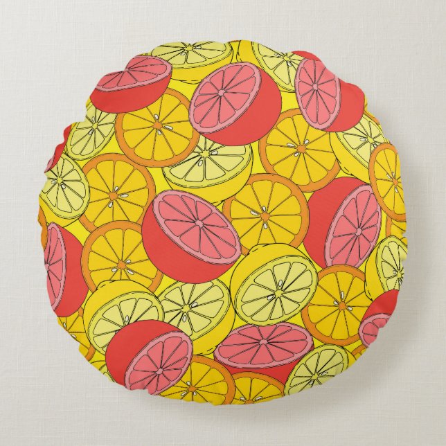 Citrus Fruits Bright Seamless Pattern Round Pillow (Front)