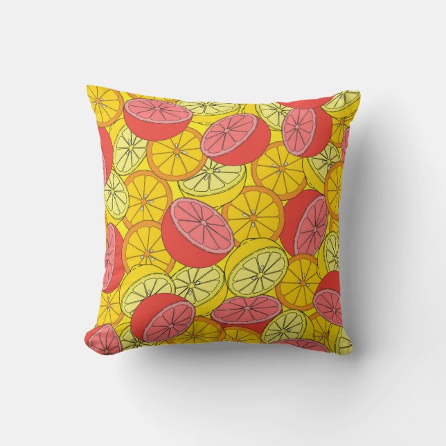 Citrus Fruits Bright Seamless Pattern Throw Pillow (Front)