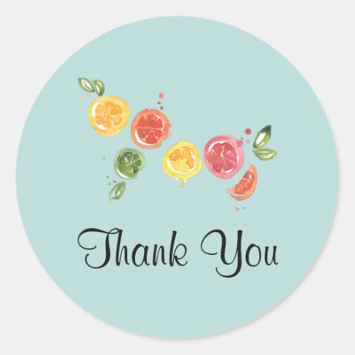 Citrus Fruits in Watercolor Thank You Classic Round Sticker