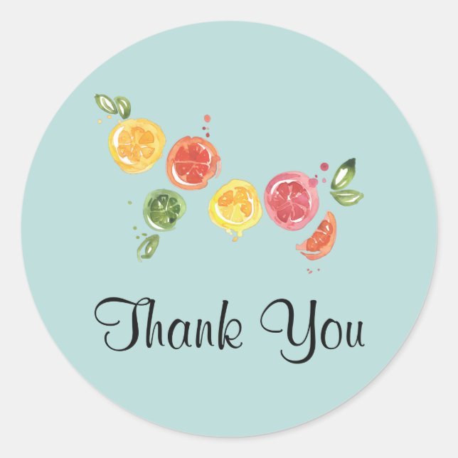 Citrus Fruits in Watercolor Thank You Classic Round Sticker (Front)