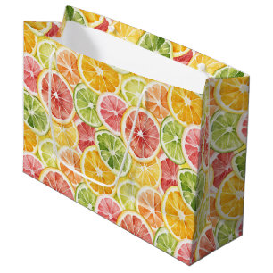 Citrus Fruits Lime Lemon Orange Bridal Shower Large Gift Bag