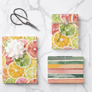 Citrus Fruits Lime Lemon Orange Bridal Shower Wrapping Paper Sheets