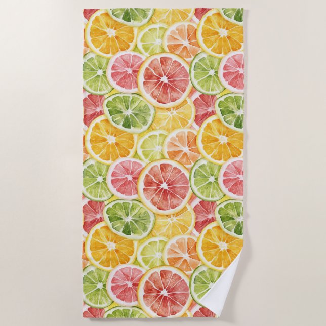 Citrus Fruits Lime Lemon Orange Grapefruit Beach Towel (Front)