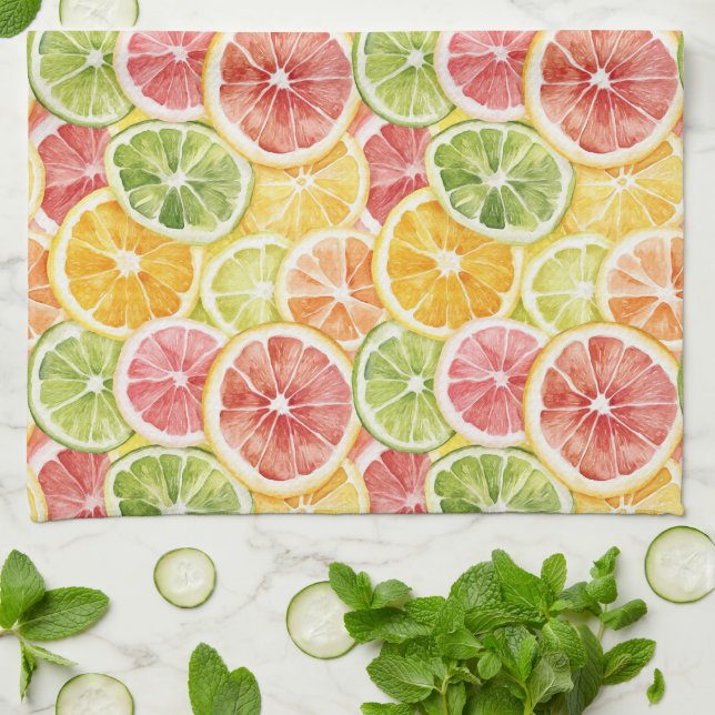 Citrus Fruits Lime Lemon Orange Grapefruit Kitchen Towel (Folded)